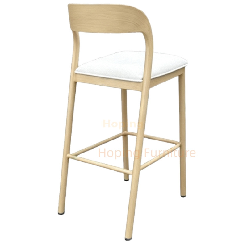 Hotel Furniture Public Area Classic Design Aluminum Alloy Leg High Bar Stool with Backrest Gray Soft Cushion Simple Kitchen Counter Chair