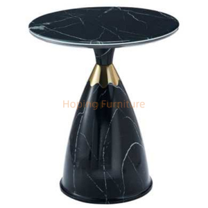 Elegant and Graceful Stone C Round Top End Table Tulip Side Table Gold Metal Joint Cone Pedestal Small Table