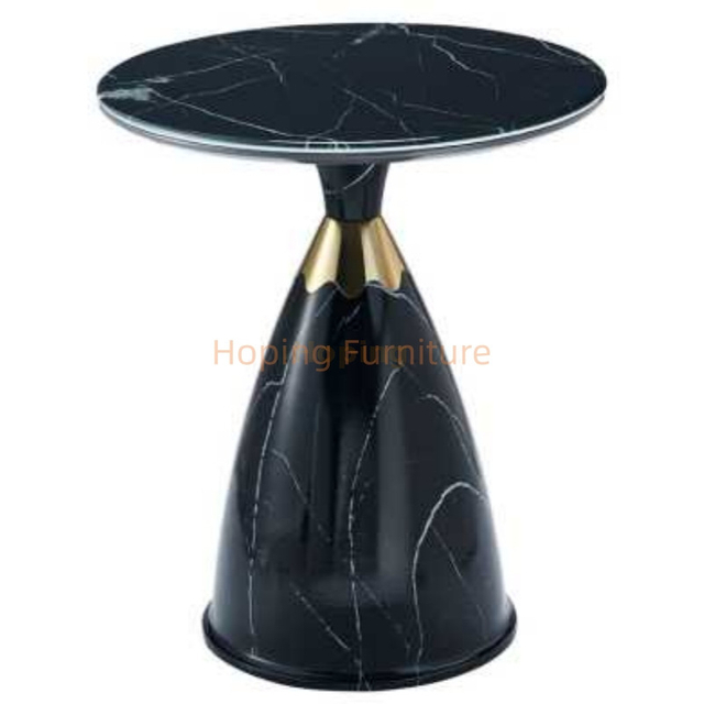 Elegant and Graceful Stone C Round Top End Table Tulip Side Table Gold Metal Joint Cone Pedestal Small Table