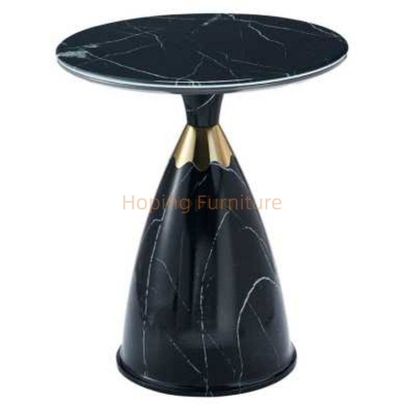 Elegant and Graceful Stone C Round Top End Table Tulip Side Table Gold Metal Joint Cone Pedestal Small Table