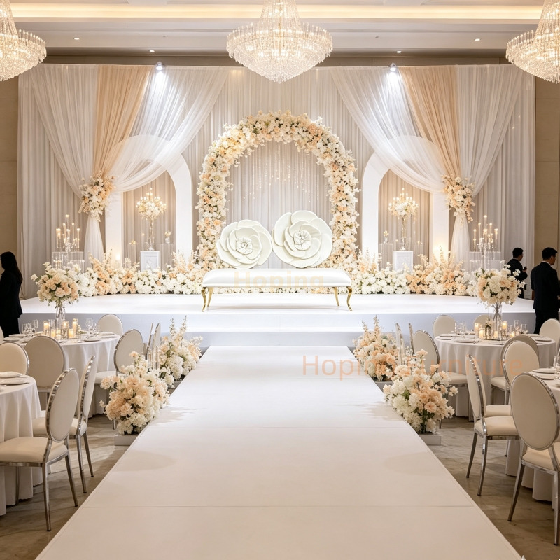 White Rose Flower Back Wedding Loveseat Bench Gold Metal Leg Bridal Wedding Sofa For Event Banquet King and Queen Rental Chairs Party Wedding Chairs