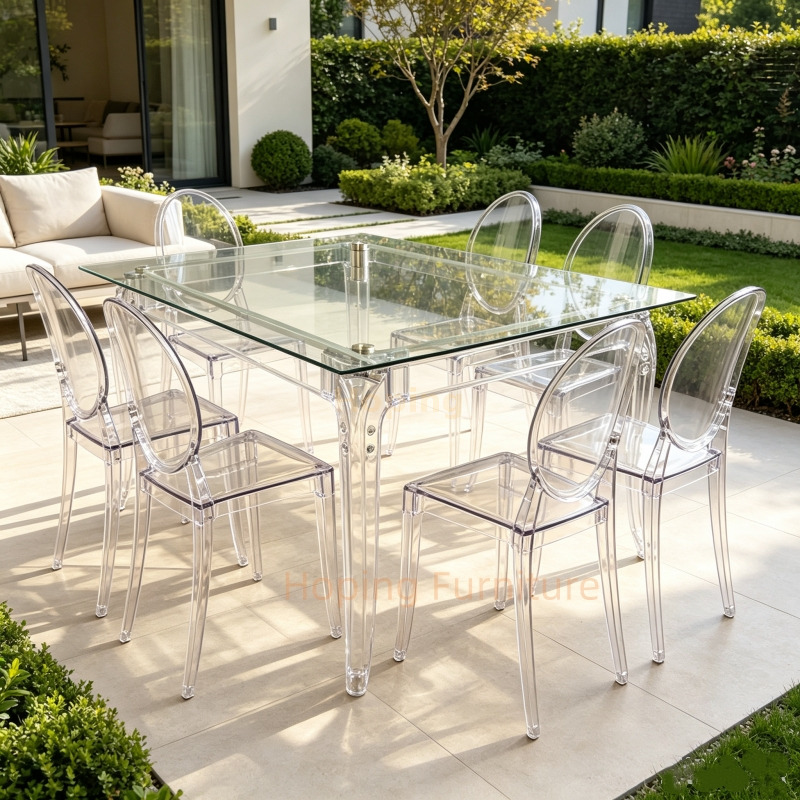 Clear Acrylic Dining Table Rectangular Glass Top Transparent Table for Wedding Event Outdoor Patio Square Banquet Table