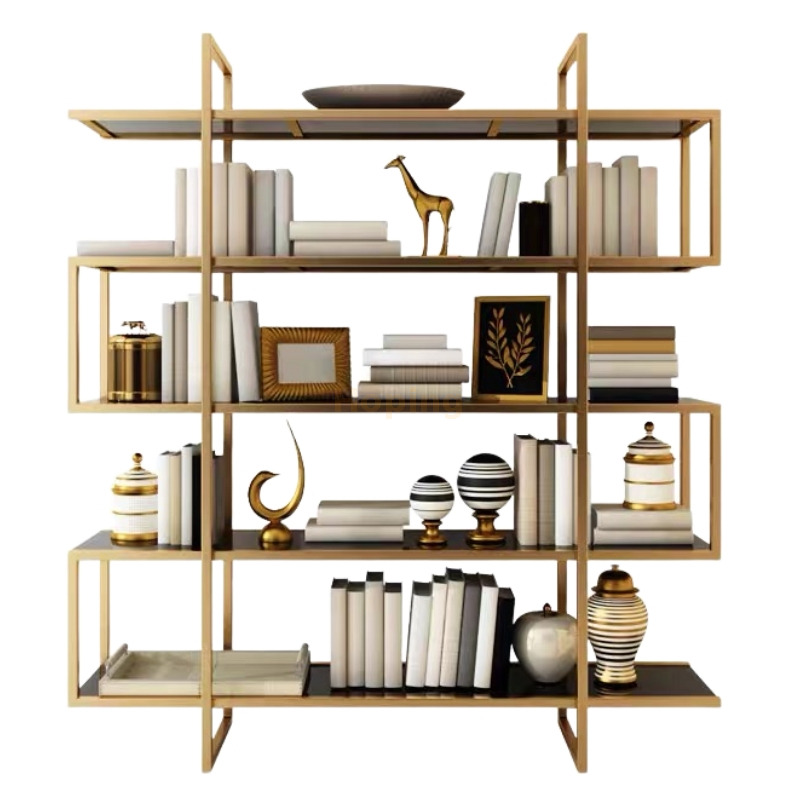 Stainless Steel Rack Display Bookshelf Multi Function Metal Modern Gold Color Floor Shelves Display Shelf Organizer Bookcase