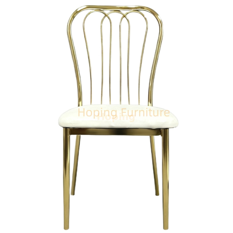 Luxury Wire Back Wedding Chair Gold Frame White PU Leather Iron Event Wedding Dining Chair