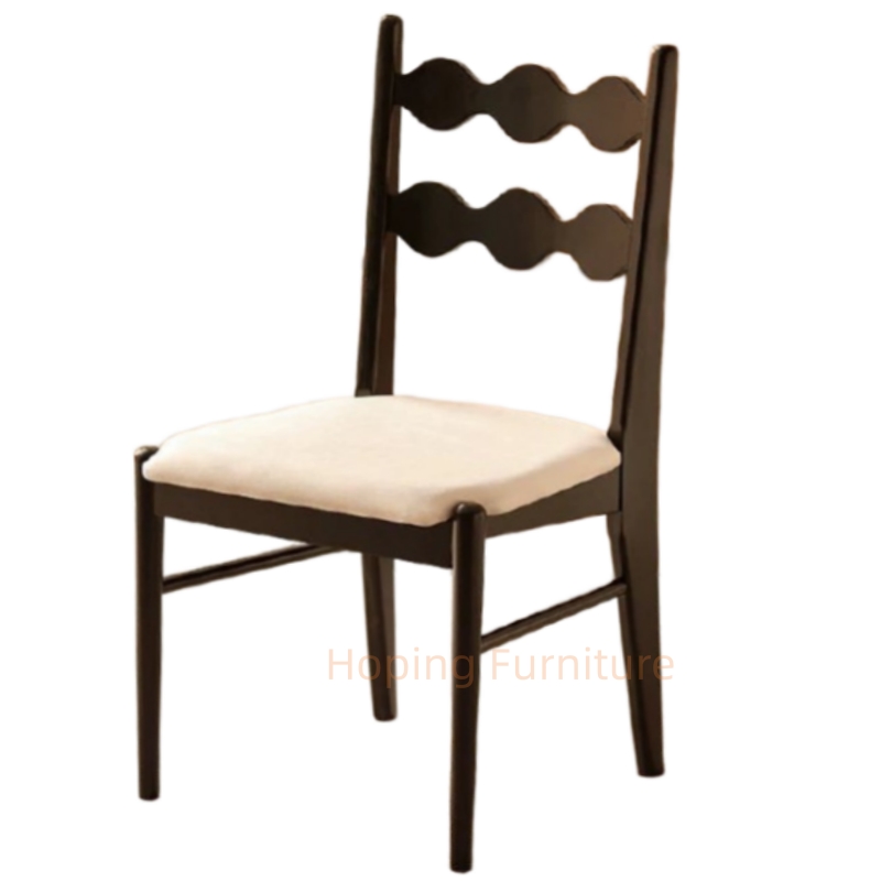 Modern T-Back Black Solid Wood Chair Soft Fabric Padded Seat Dining Chair for Hotel Cafe Household
