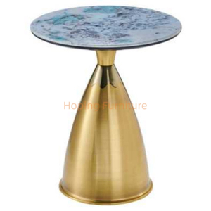 Golden Metal Cone Side Table Blue Stone Top Round Modern Coffee Table