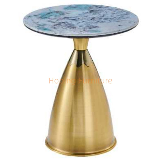 Golden Metal Cone Side Table Blue Stone Top Round Modern Coffee Table
