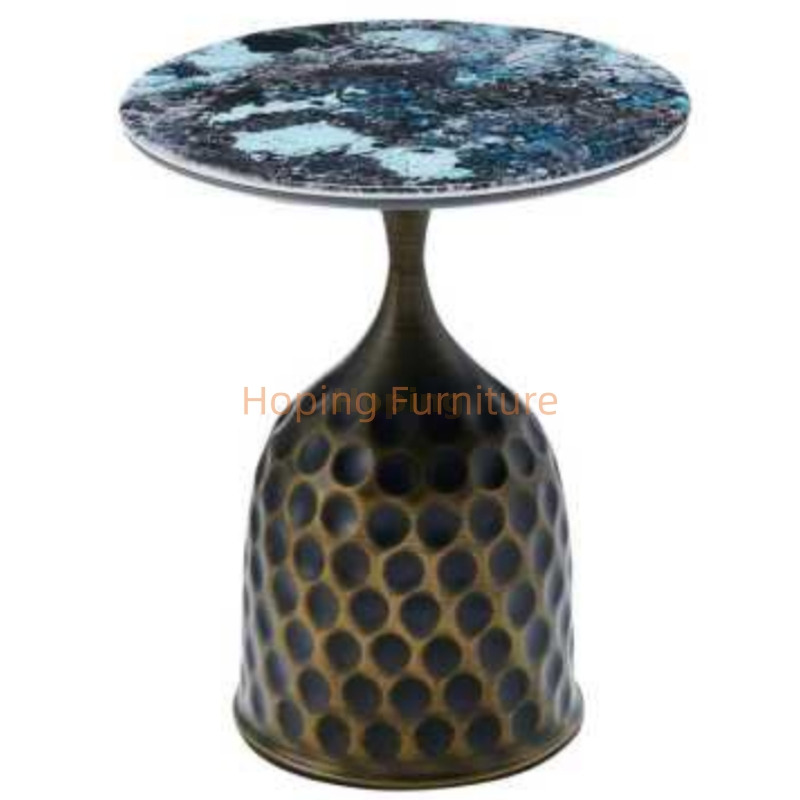 Light Luxury Bell Side Table Marble Vein Top Sofa End Table Living Room Decor Display Table