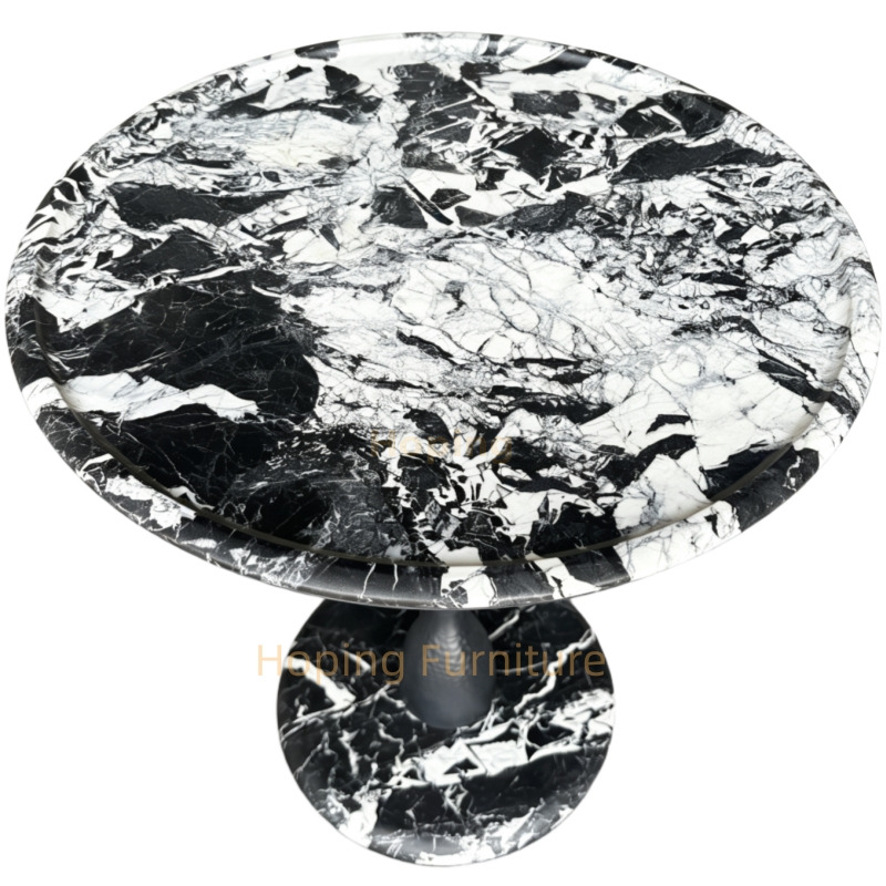 Cheap Home Furniutre Round Black White Marble Effect Side Table Beaded Metal Pedestal Accent Table for Wedding Hotel Decor Table