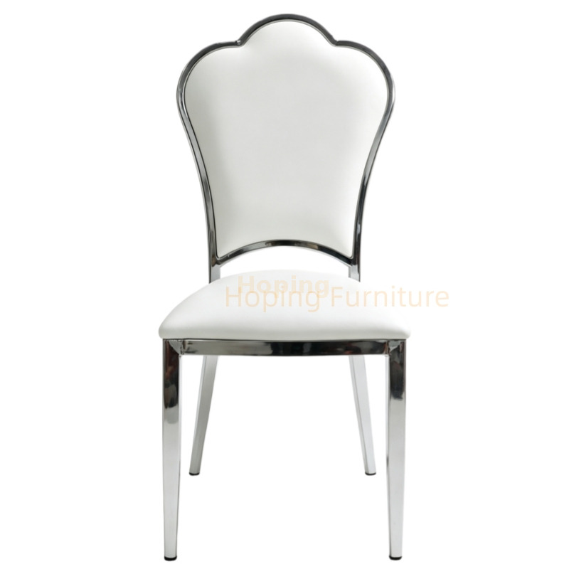 Classic Furniture Elegant Curved Top Event Dining Chair U Padded Iron Frame Silver Reception Chair for Rental Wedding Banquet Venues Hotel Chair