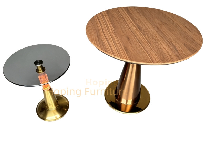 Foshan Furniture Round Function Table Vintage Metal Base LED Mood Lighting Column Integrated Bluetooth Sound System High Quality Side Table