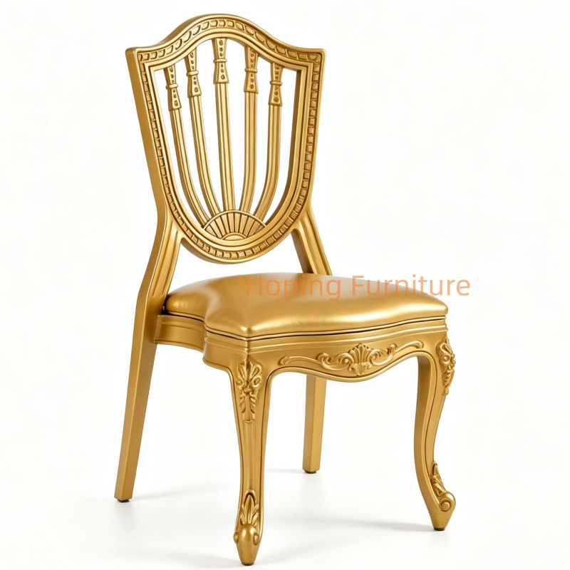 European Royal Style Golden Frame PP Dining Chair Padded Seat Party Chair for Hotel Reception Outdoor Chair