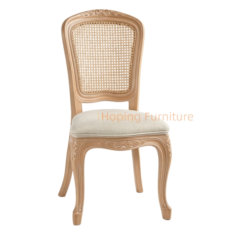 French Carved Cane Back Dining Chair Upholstered Cushion for Wedding Banquet Home