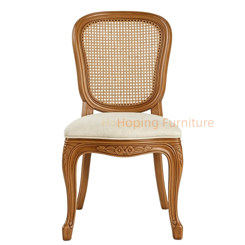 Hotel Classic Anitque Wood Color Plastic Chair Spare Rattan Cane Back Elegant Dining Chair for Modern Restaurants