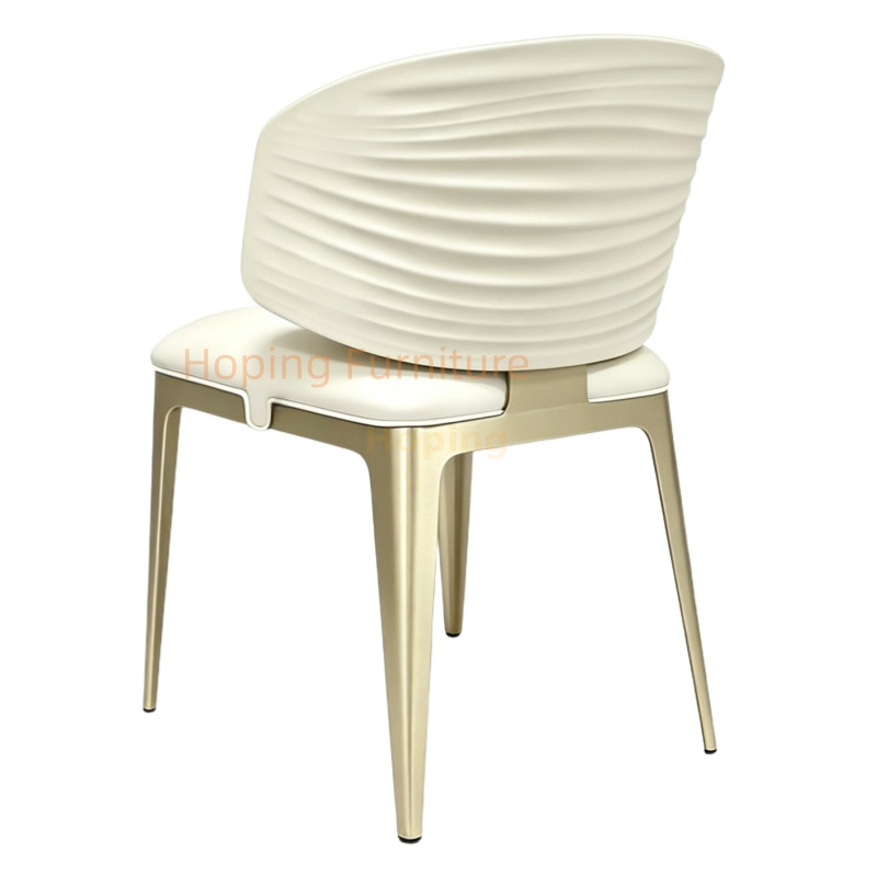 Modern Upholstered Dining Chair Champagne Gold Metal Leg Cream PU Leather Side Chair Stainless Steel White Leather Dining Chair for Hotels