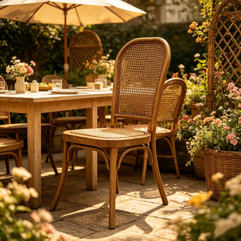 PE Rattan Woven Plastic Bentwood Dining Chair Vintage Bistro Side Chair for Restaurant Events Garden Patio Dining Chair