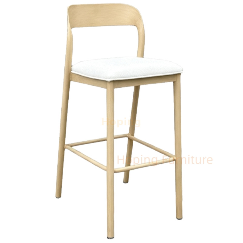 Hotel Furniture Public Area Classic Design Aluminum Alloy Leg High Bar Stool with Backrest Gray Soft Cushion Simple Kitchen Counter Chair