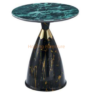 Modern Green Marble Top Black Gold Cone Base Side Table Round Dining Room Home Coffee Table