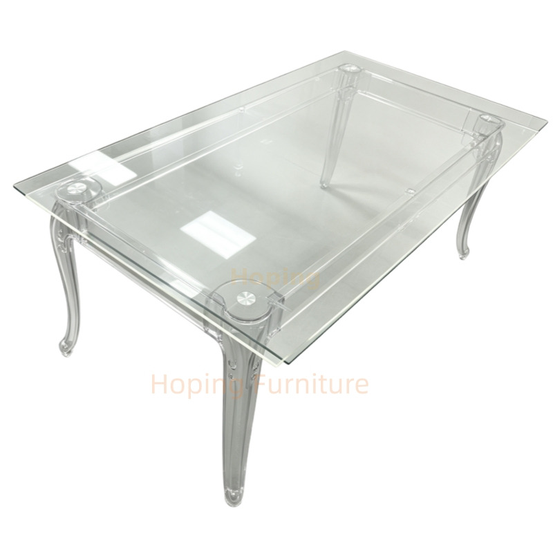 Clear Acrylic Dining Table Rectangular Glass Top Transparent Table for Wedding Event Outdoor Patio Square Banquet Table