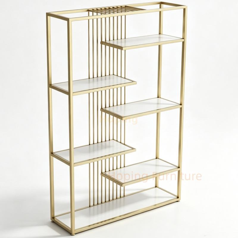 Gold Metal Z Shaped Magazine Rack File Shelf Modern Floor Book Display Stand for Living Room Airport Lobby Hotel Office Corner Office Bookcase