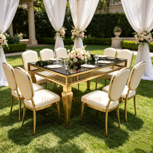 Gold Stainless Steel Square Dining Table 1.5m Black Glass Top Elegant Luxury Wedding Banquet Event Table