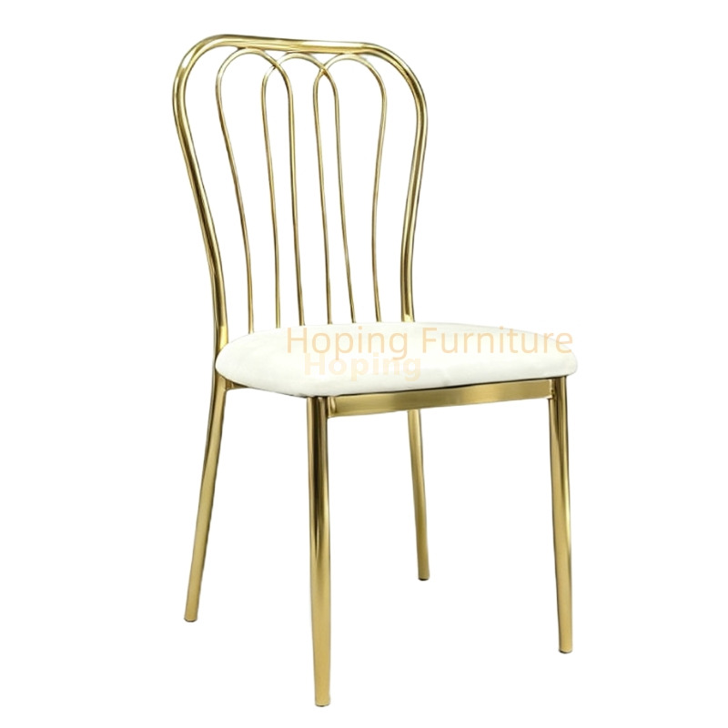 Luxury Wire Back Wedding Chair Gold Frame White PU Leather Iron Event Wedding Dining Chair