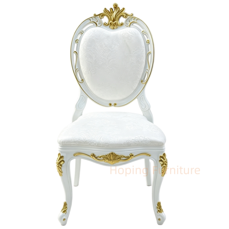 Modern Plastic Chair White Gold Carved French Oval Chair Wedding Banquet Chair Outdoor Furniture for Hotel/Party/Event Dining Chair