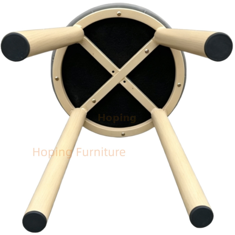 Wood Grain Metal Round Stool with Gray Soft Cushion Simple No Backrest Dining Stool for Home Restaurant