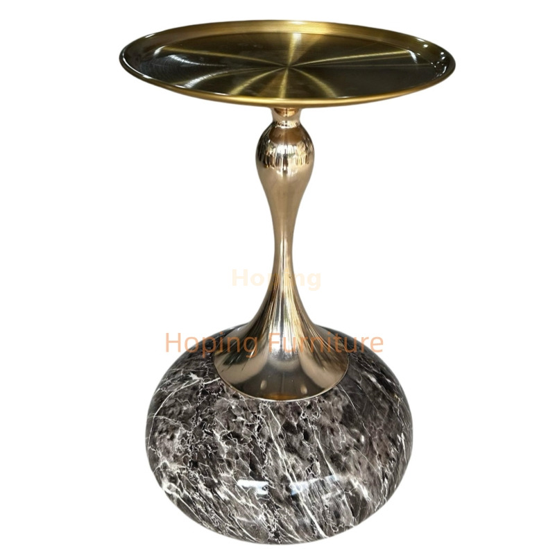 Cream Round Side Table Gold Metal Curved Pedestal Modern Luxury Accent Sofa End Table