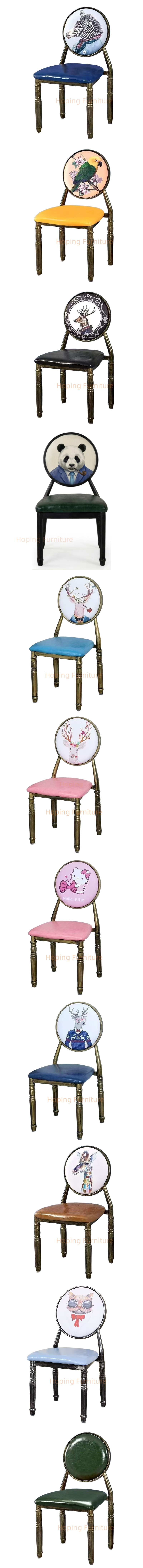 Vintage Distressed European Dining Chairs Retro Upholstered Side Chairs for Milk Tea Nail Salon Cafe Hot Pot BBQ Restaurant Chairs