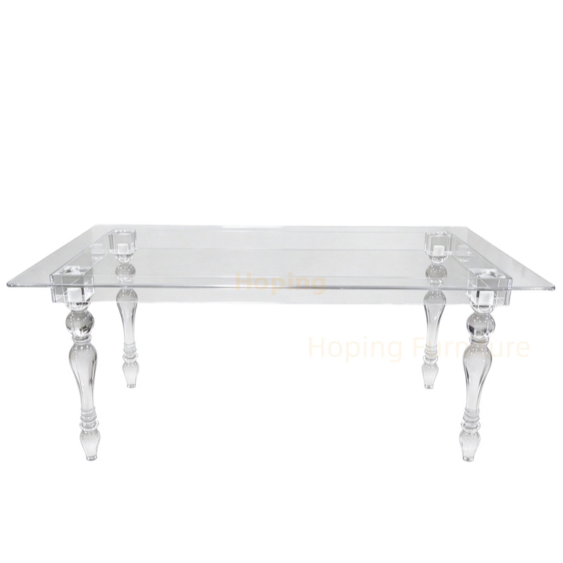 8 Seater Transparent Acrylic Wedding Dining Table with Glass Top for Wedding Event Banquet
