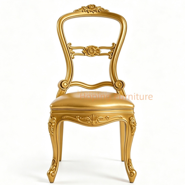 European Royal Style Golden Frame PP Dining Chair Padded Seat Party Chair for Hotel Reception Outdoor Chair