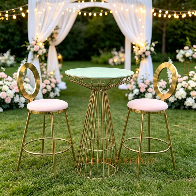 Stainless Steel Wire Frame High Cocktail Table Round Light Green Glass Top for Outdoor Wedding Party Event Bar Table