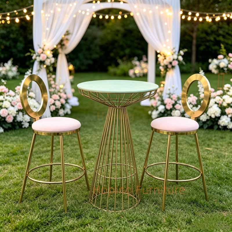 Stainless Steel Wire Frame High Cocktail Table Round Light Green Glass Top for Outdoor Wedding Party Event Bar Table