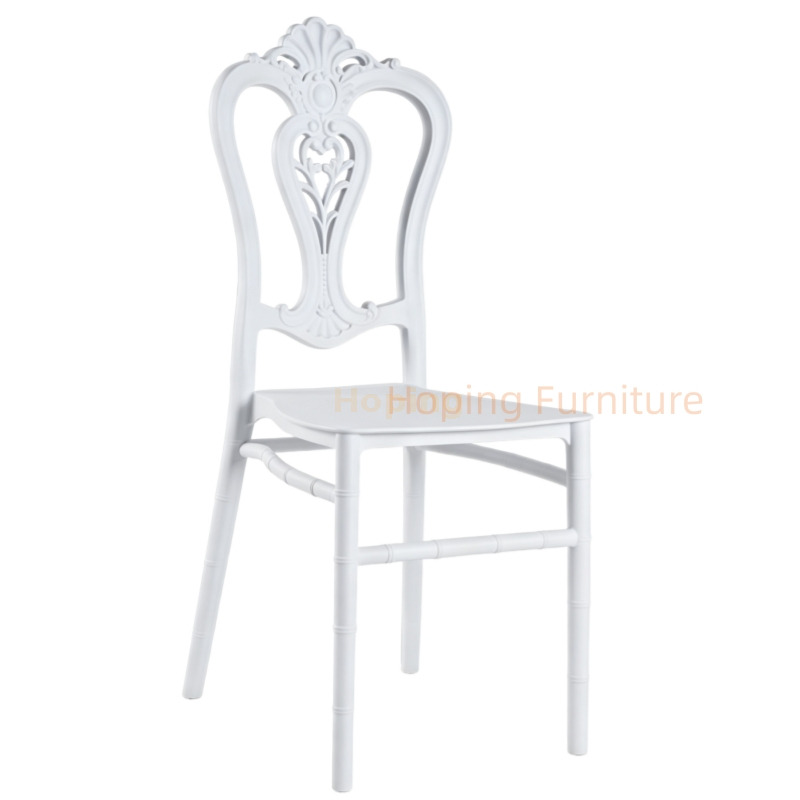 Plastic Square Ornate Carved Back Chiavari Chair Stackable Bamboo Leg Wedding Banquet Chair