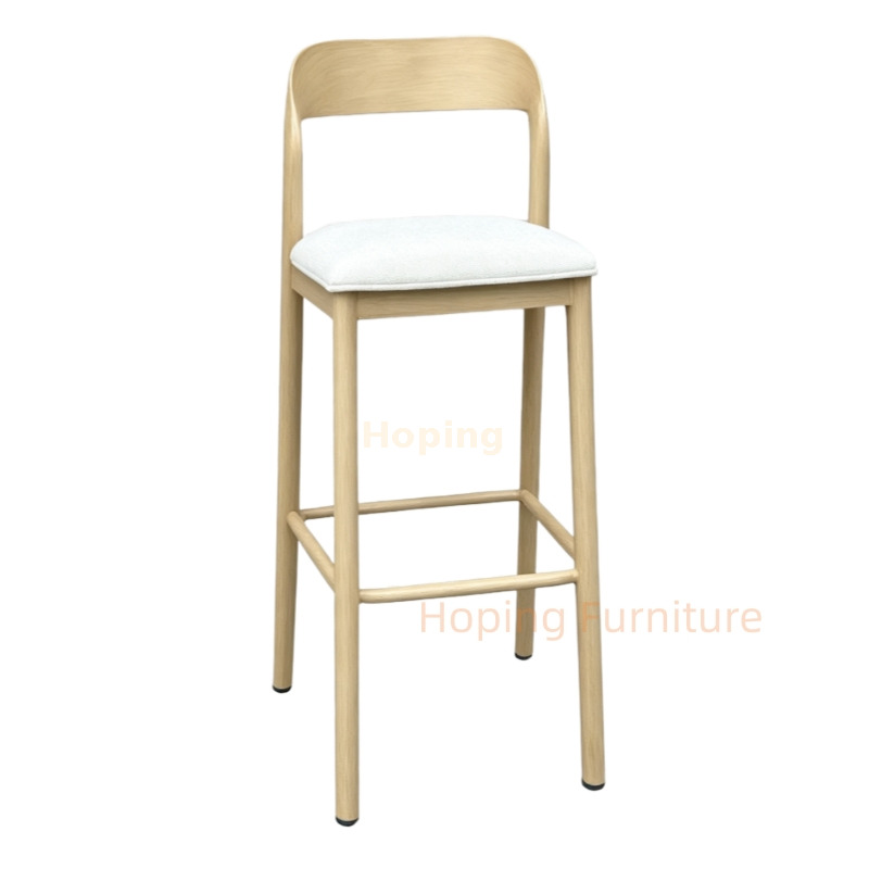 Hotel Furniture Public Area Classic Design Aluminum Alloy Leg High Bar Stool with Backrest Gray Soft Cushion Simple Kitchen Counter Chair