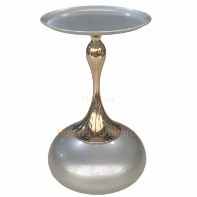 High-End Living Room Round Side Table with Hourglass Curved Leg Studio Coffee Table Matte Silver Metal Side Table