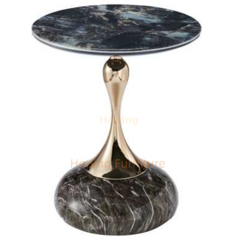 Tripod Curved Leg Black Stone Round Coffee Table Curved Golden Support Side Table Bedroom Nightstand Sofa End Table