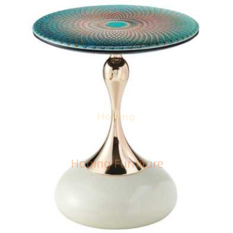 Sumptuous Nordic Art Top Cream Round Bedside Table Home Furniture End Table for Living Room in 45*45cm