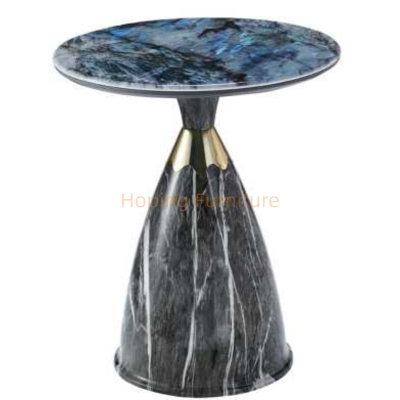 Elegant and Graceful Stone C Round Top End Table Tulip Side Table Gold Metal Joint Cone Pedestal Small Table
