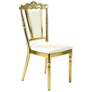 Luxury Golden Carved Metal Wedding Chair with White Upholstery for Banquet Hotel Events Hotel Furniture Restaurant Chair Hot Sale Leather Iron Dining Chair
