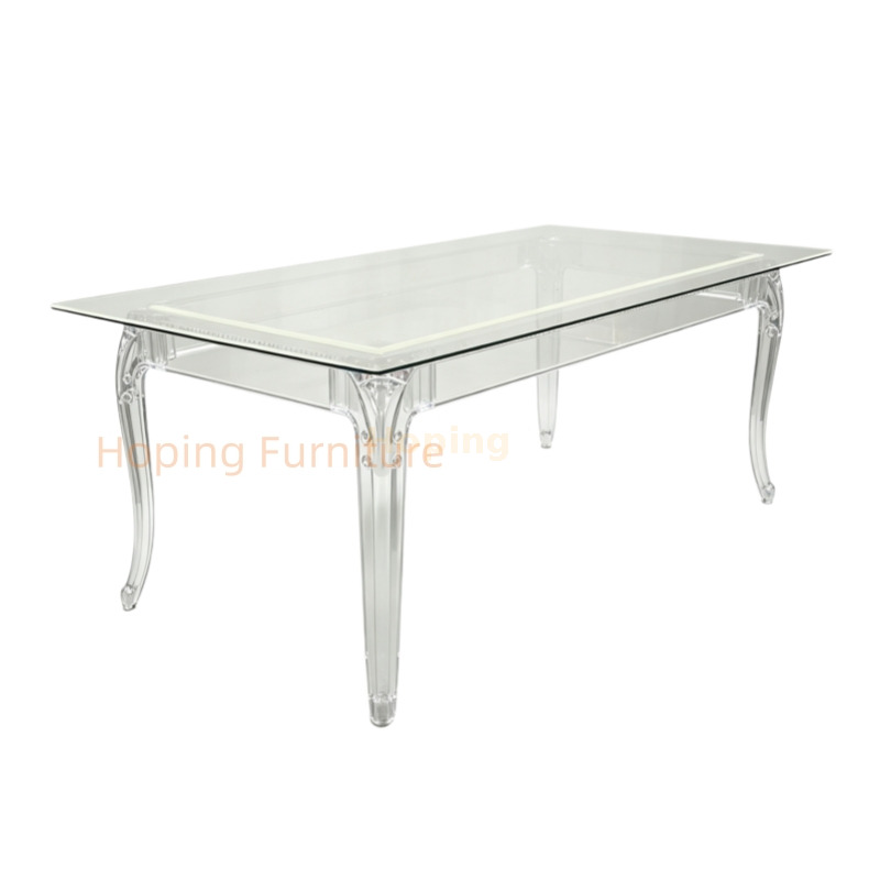 Clear Acrylic Dining Table Rectangular Glass Top Transparent Table for Wedding Event Outdoor Patio Square Banquet Table