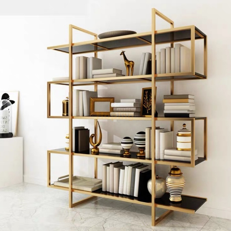 Stainless Steel Rack Display Bookshelf Multi Function Metal Modern Gold Color Floor Shelves Display Shelf Organizer Bookcase