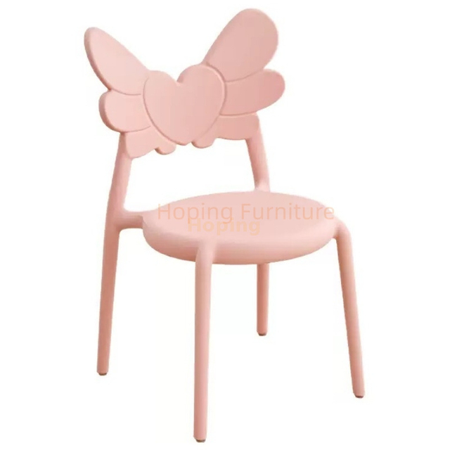 Pink Plastic Kid Chair Angel Wing Heart Shaped Back Toddler Seat Baby Chair for Playroom Themed Party European Style Family Dininers Dining Chair