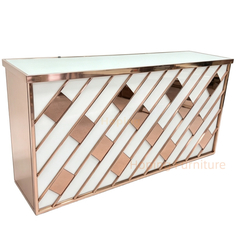 Wedding Event Furniture Rose Gold Stainless Steel Frame Acrylic Panel Console Side Table Console Dressing Glass Table Laser Cutting Luxury Living Room Table