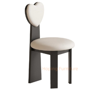 Vintage Sweetheart Shape Dining Chair Solid Wood Frame Polka DOT Fabric Upholstered Accent Chair for Home Cafe