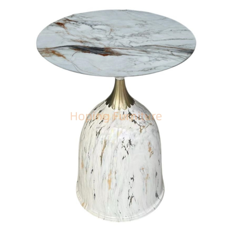 Light Luxury Bell Side Table Marble Vein Top Sofa End Table Living Room Decor Display Table