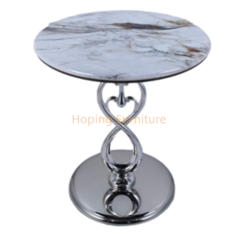 Home Living Room Round Coffee Side Table Marble Top Infinity Gold Base Stainless Steel Antique Display Table