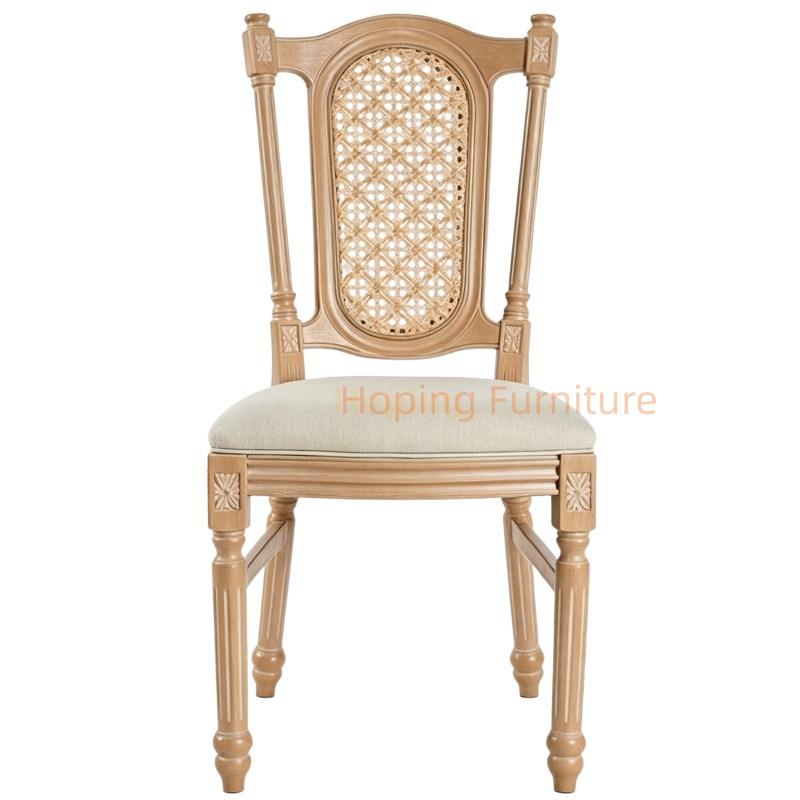 Hotel Classic Anitque Wood Color Plastic Chair Spare Rattan Cane Back Elegant Dining Chair for Modern Restaurants