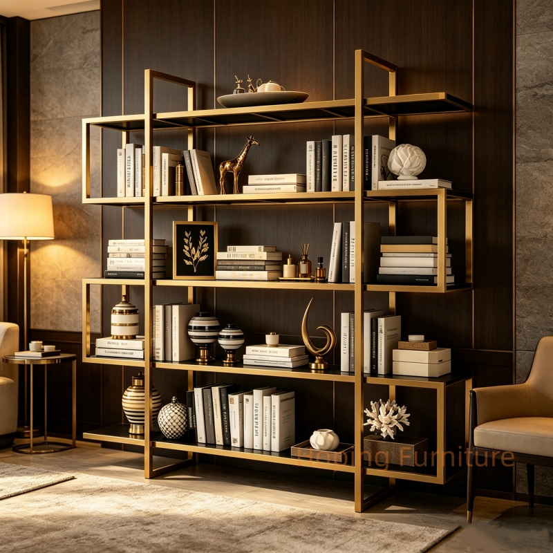 Stainless Steel Rack Display Bookshelf Multi Function Metal Modern Gold Color Floor Shelves Display Shelf Organizer Bookcase